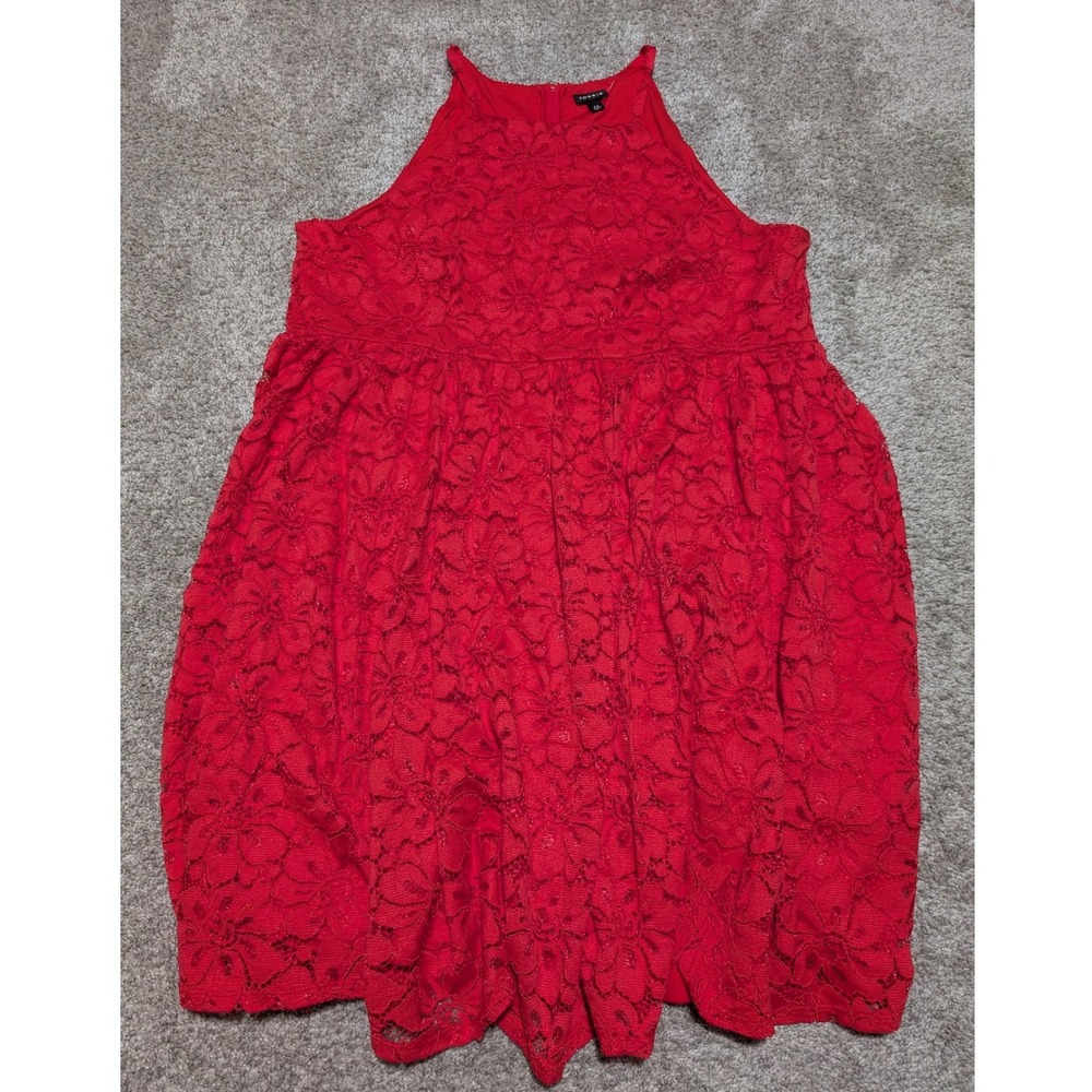 Torrid Dress Womens 22 Red Floral Lace Halter Fit Flare Sleeveless Formal Party‎